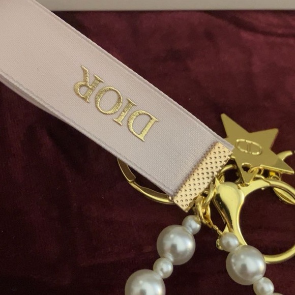 Dior White Pearl key chain/ bag charm  with Gold Charms with Dior box NIB - Picture 3 of 7